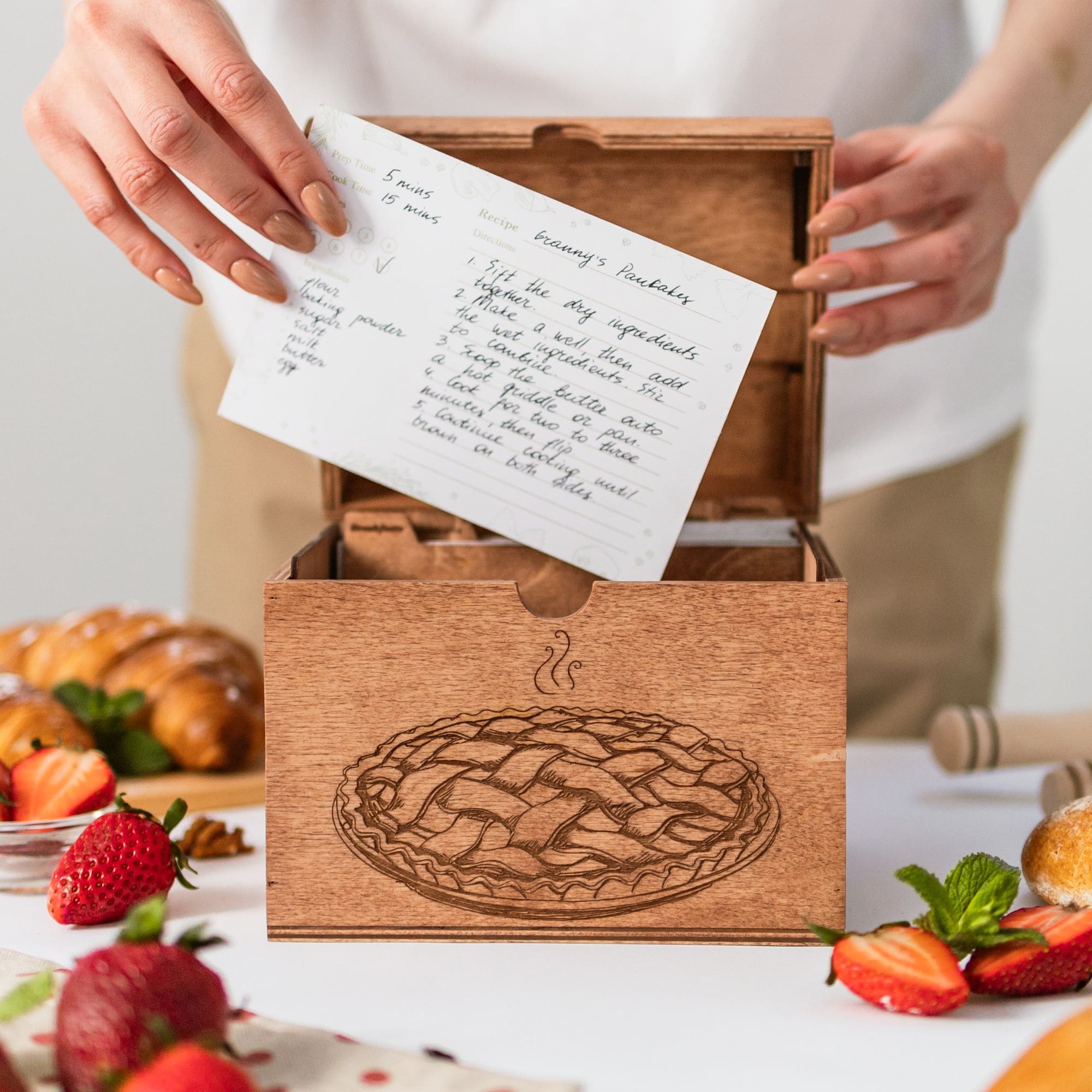 Wooden Recipe Box for Pies & Desserts - Traditional Farmhouse Design