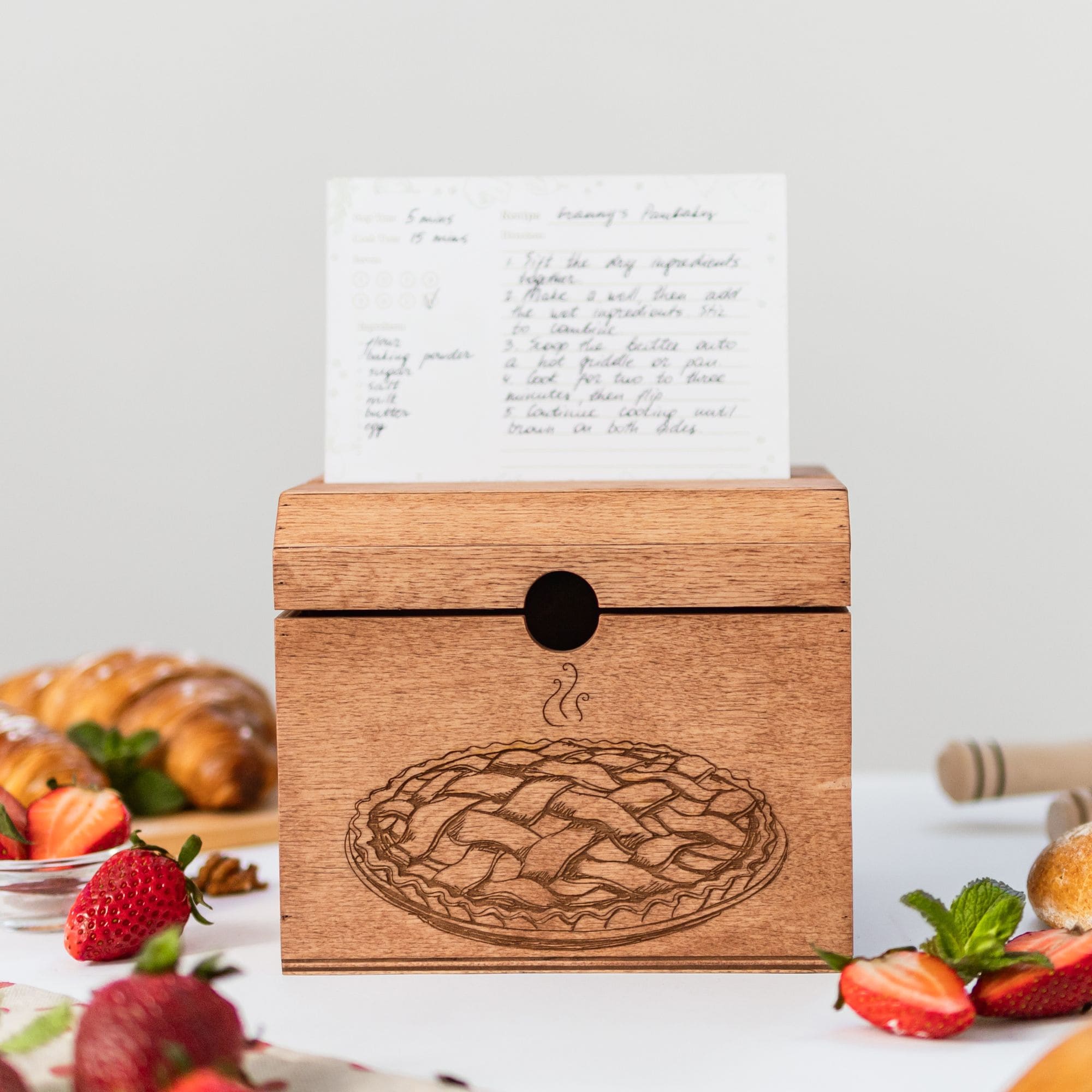 Wooden Recipe Box for Pies & Desserts - Traditional Farmhouse Design