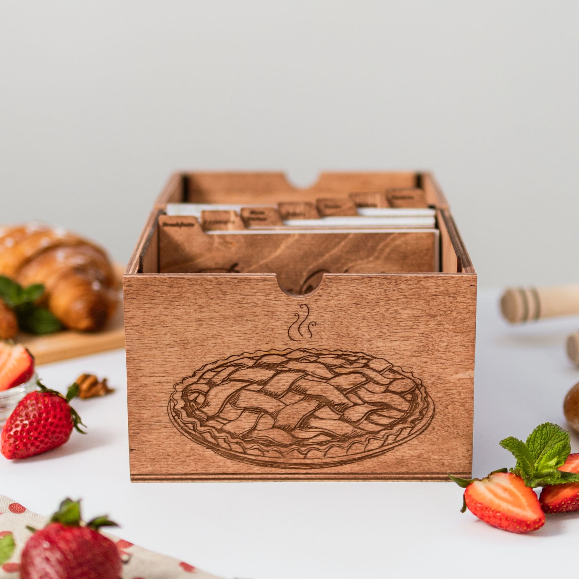 Wooden Recipe Box for Pies & Desserts - Traditional Farmhouse Design