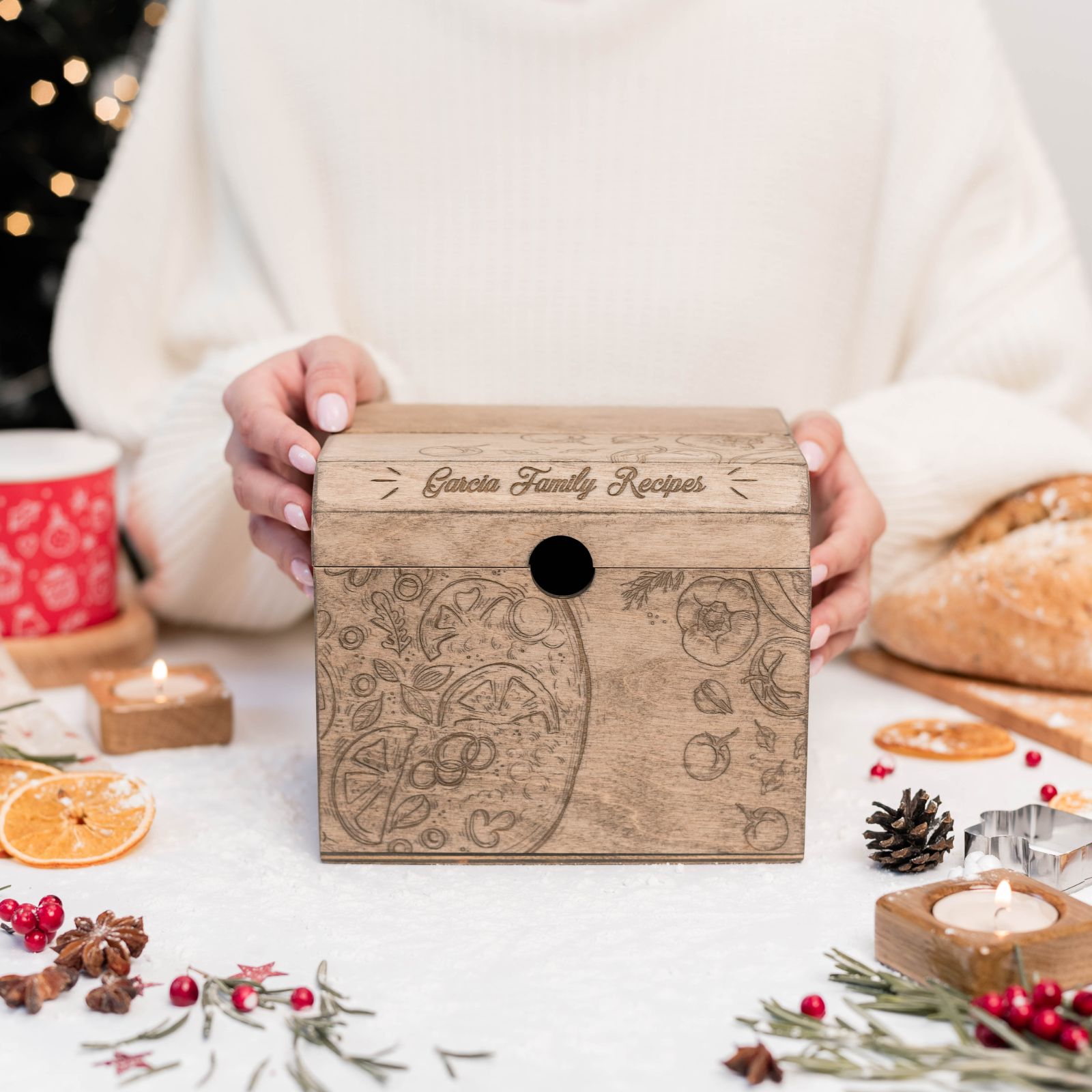 Wooden Recipe Box for Families - Pizza Lovers Edition