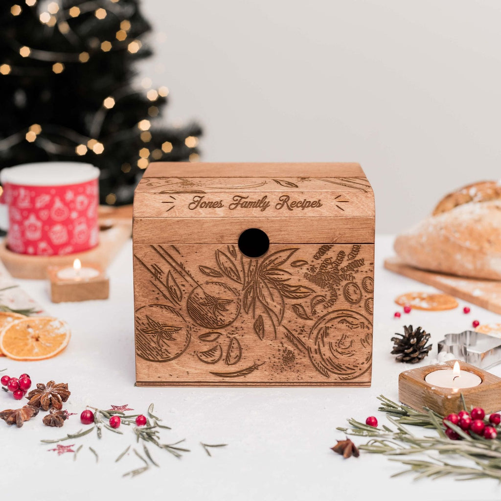 Wooden Recipe Box with Tomato Design - Farmhouse Kitchen Storage