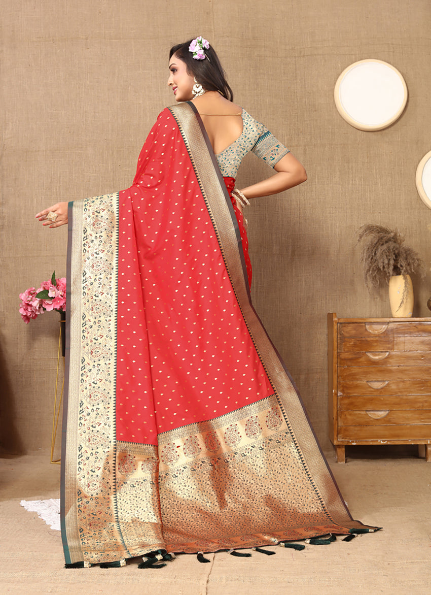Red Soft Silk Saree with Rich Zari Weaving Design