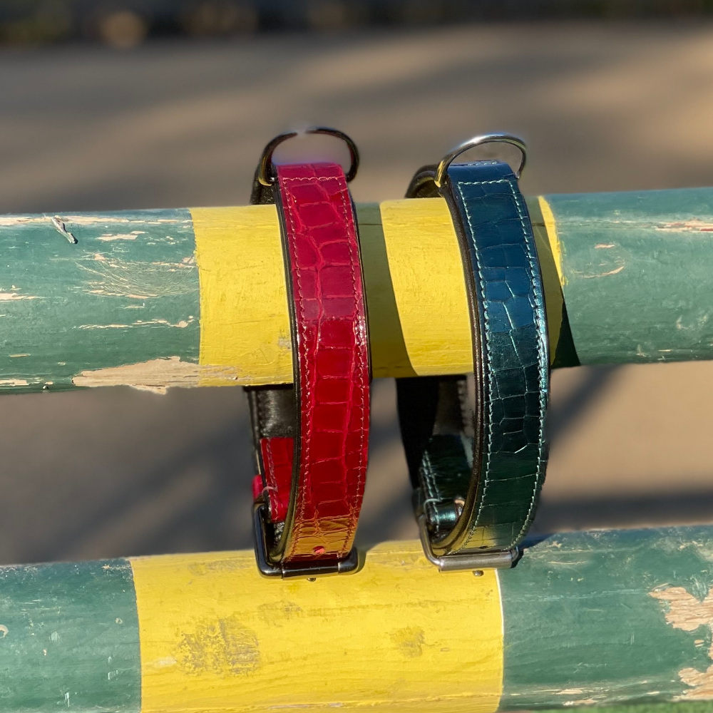 Breanna Red Croc Leather Dog Collar