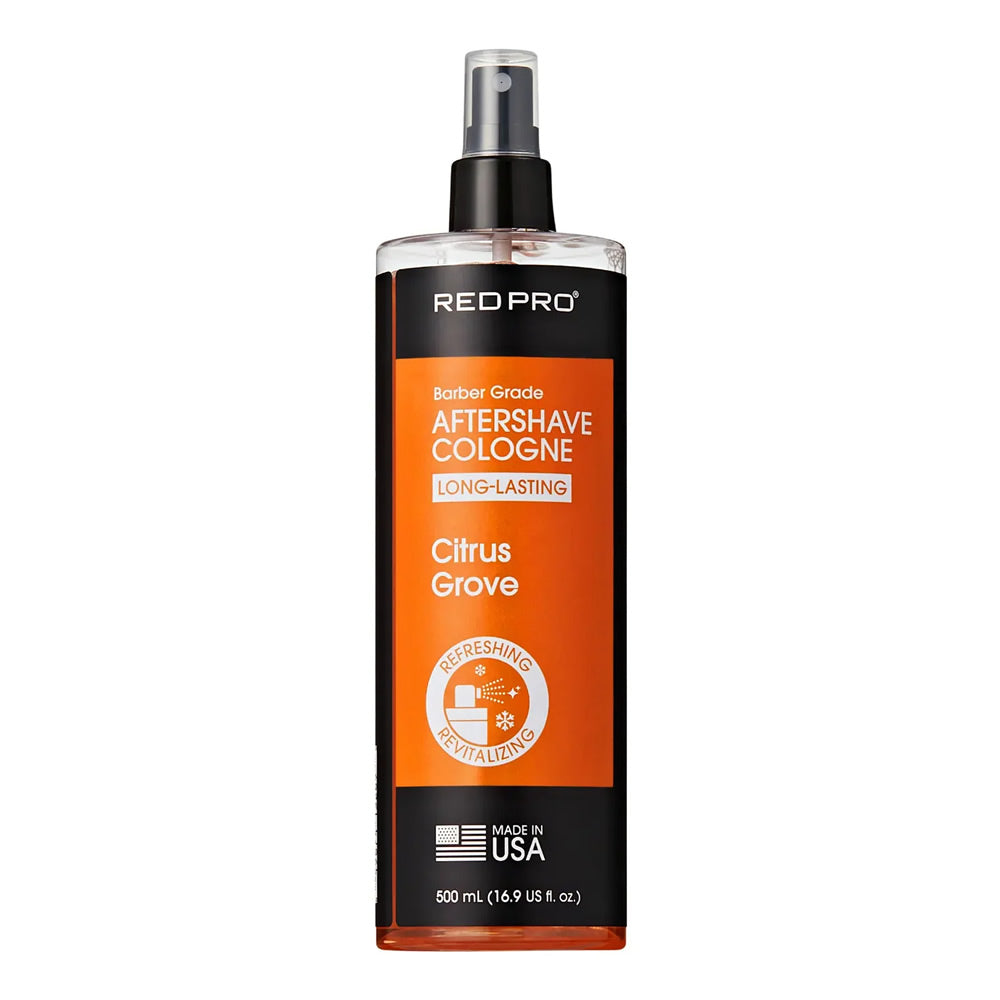 Red Pro Aftershave Cologne Citrus Grove bottle for professional grooming