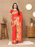 Lorenvalley Fashion Red Soft Paithani Silk Woven Design Rich Zari Meenakari Weaving Saree