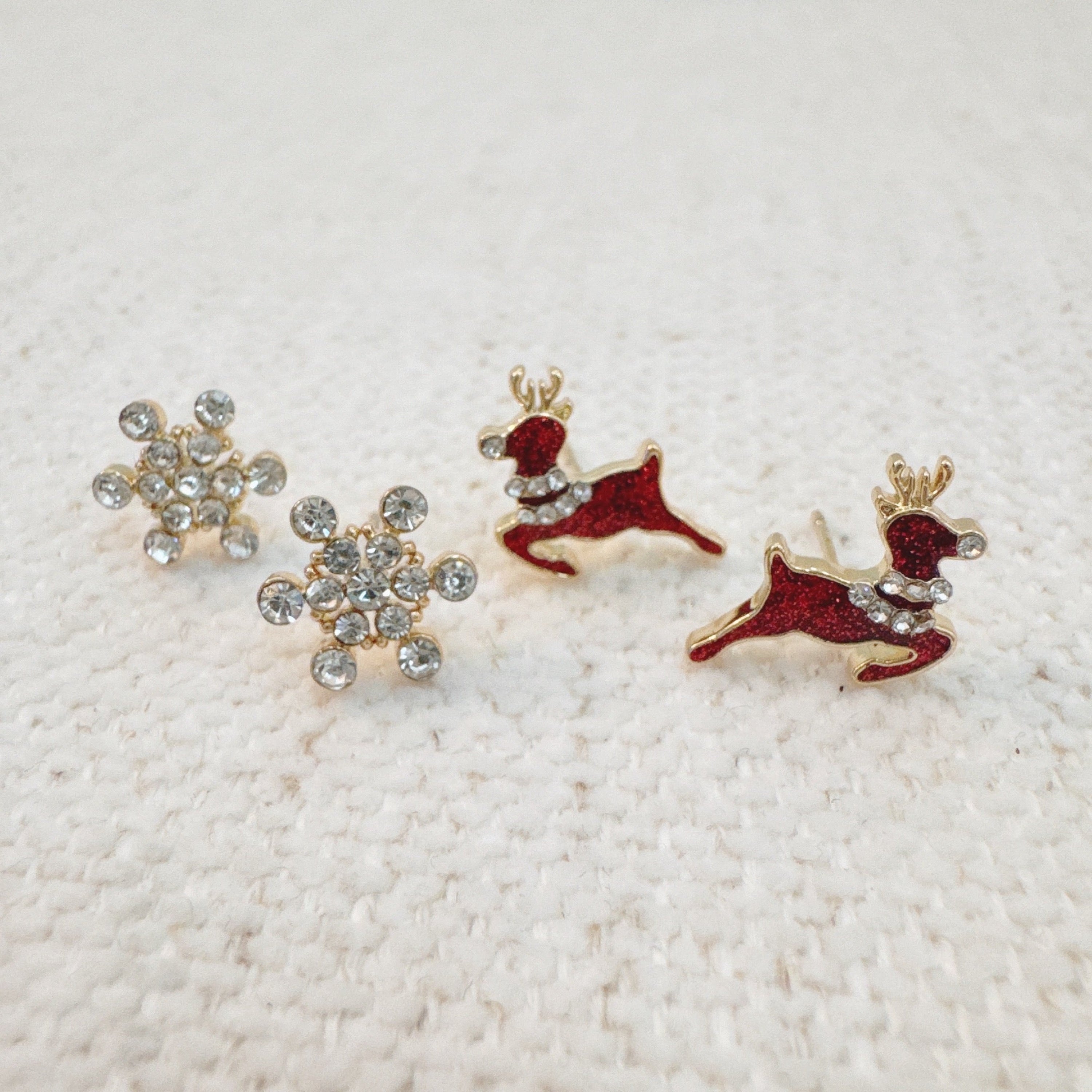 Reindeer And Snowflake Stud Earring Set Of 2 – Holiday Sparkle