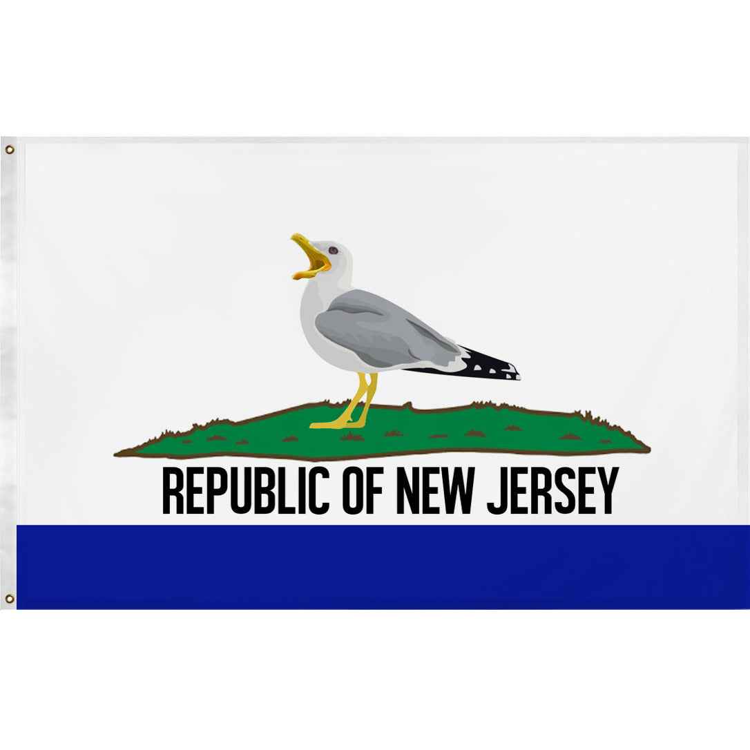 Republic of New Jersey flag displayed on a porch to show local Garden State pride.