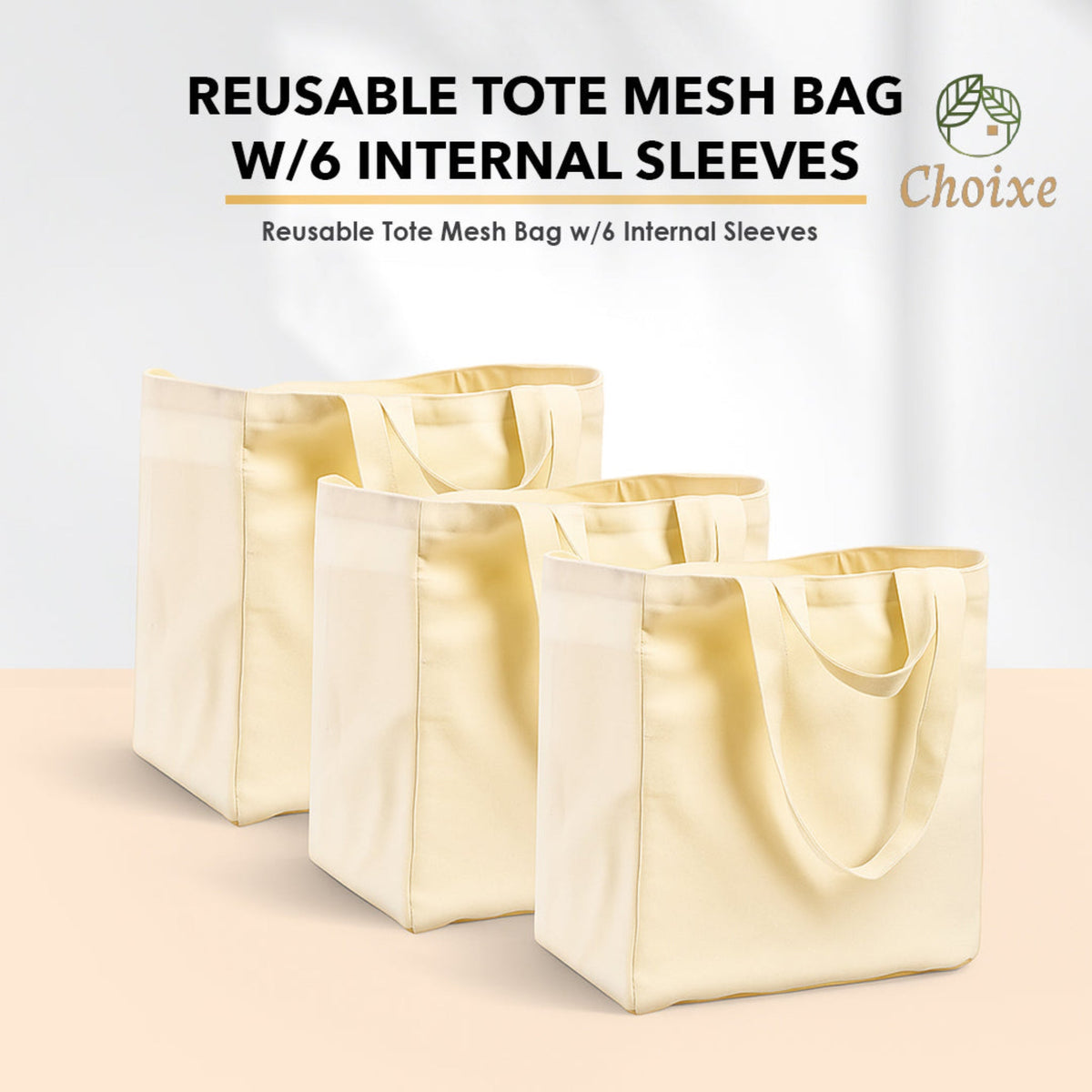 Reusable Tote Mesh Bag w/6 Internal Sleeves.