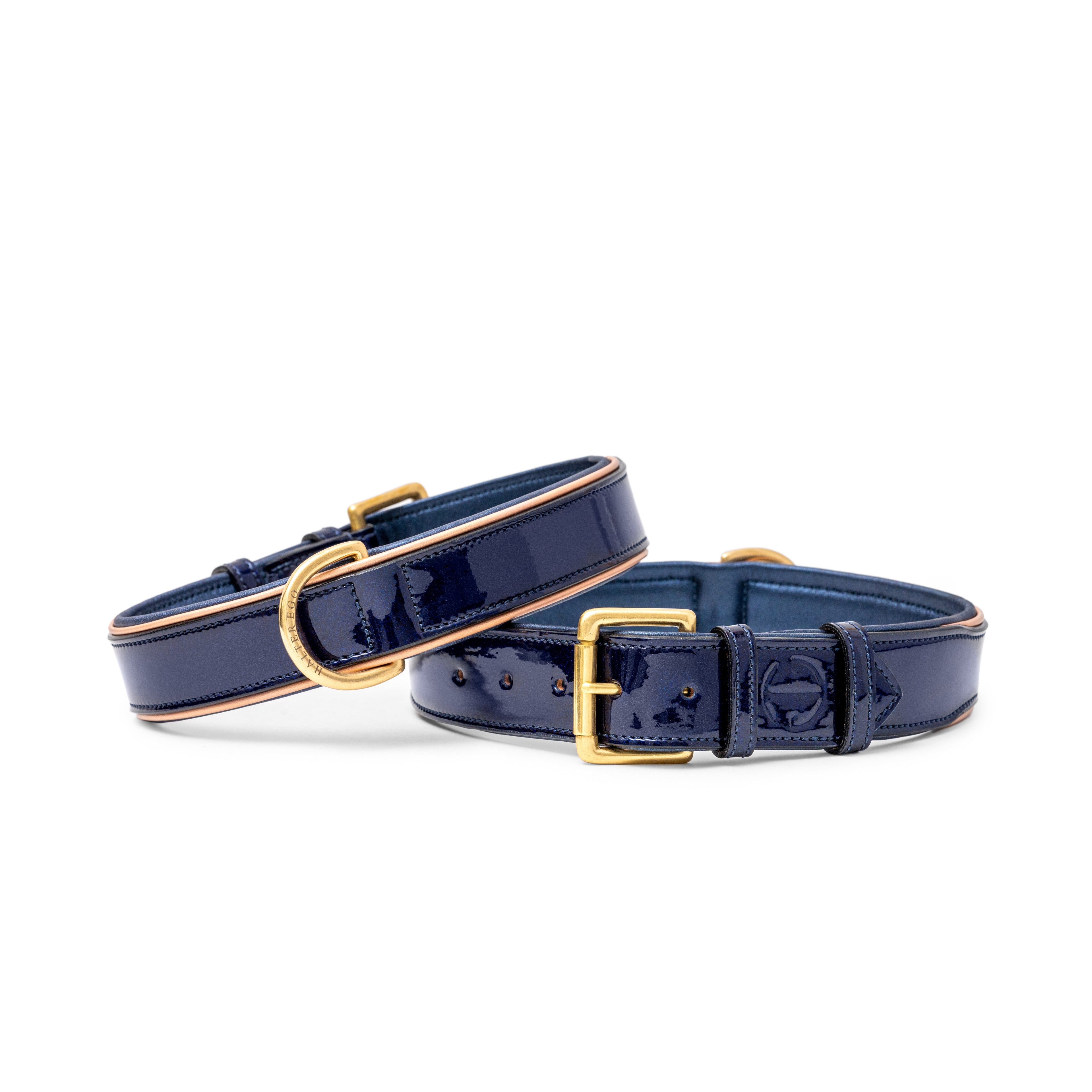 Revolution Patent Blue Leather Dog Collar