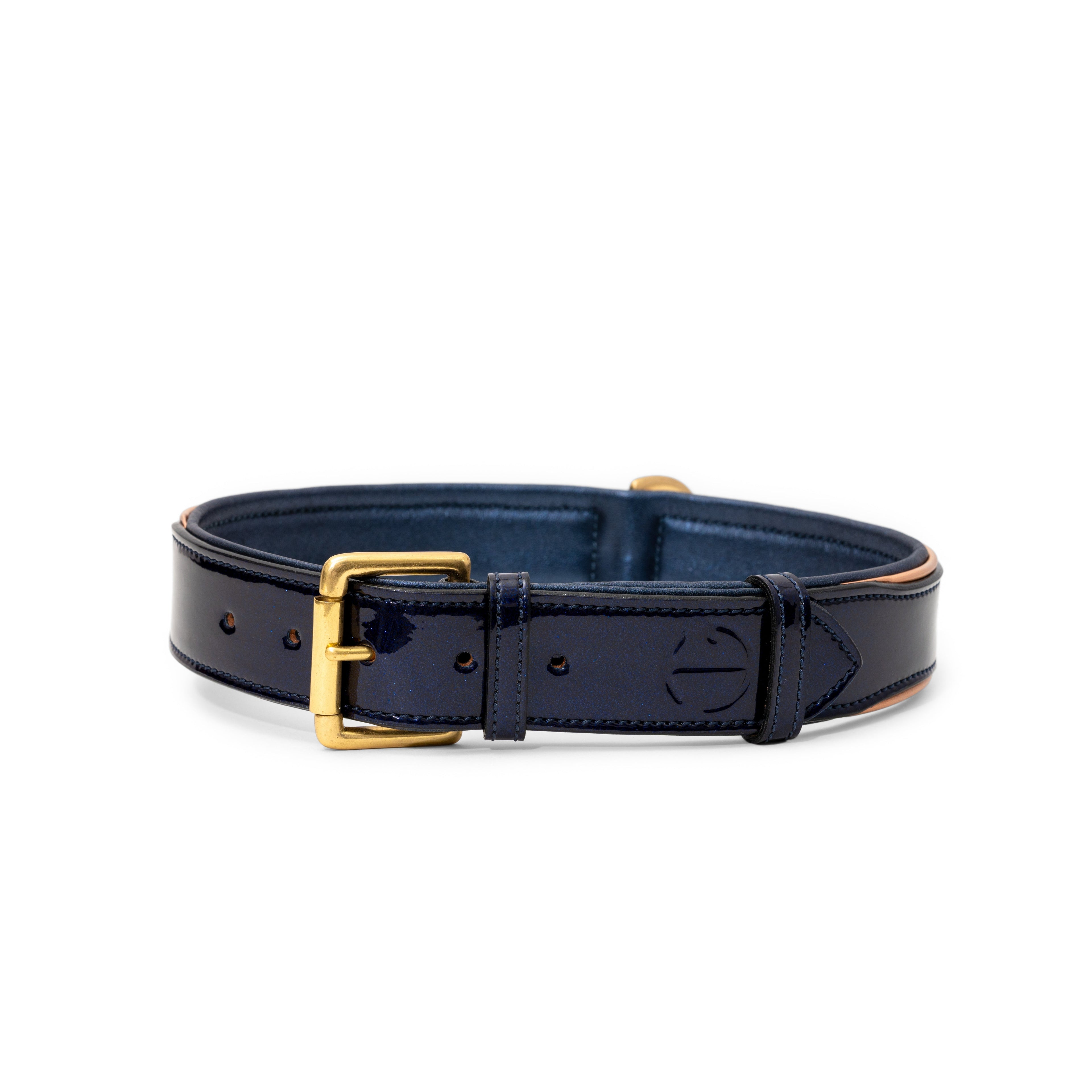 Revolution Patent Blue Leather Dog Collar