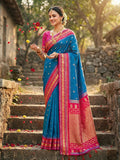 Elegant blue soft silk saree with a premium, smooth finish.