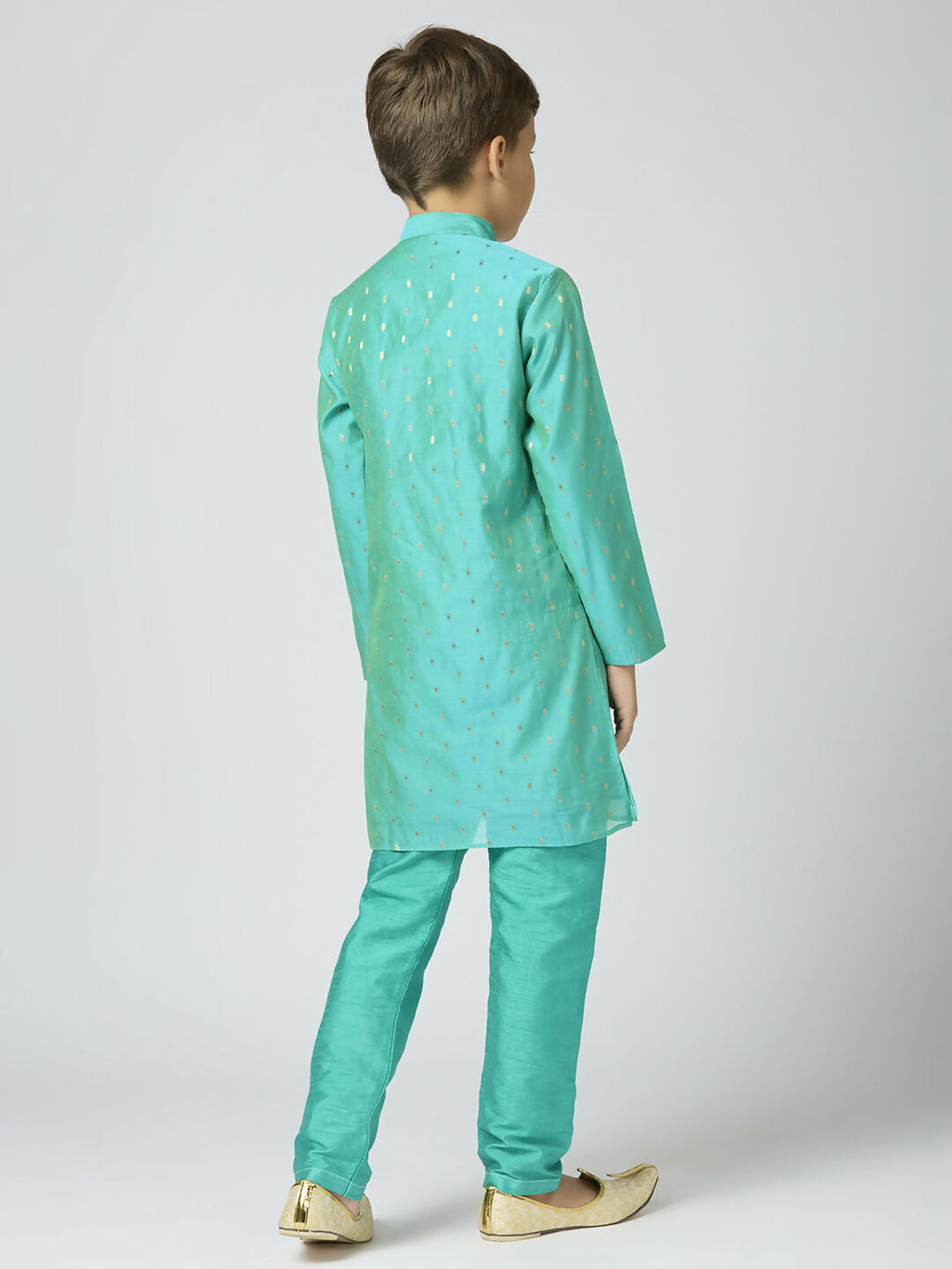 Boys Sea Green Chanderi Kurta and Pyjama Set with Butta Work