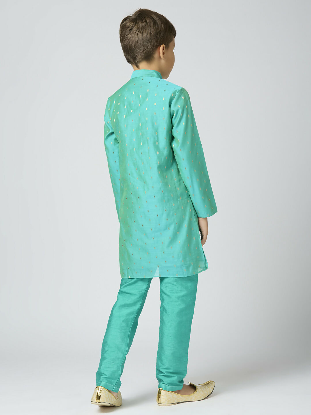Boys Sea Green Chanderi Kurta and Pyjama Set with Butta Work