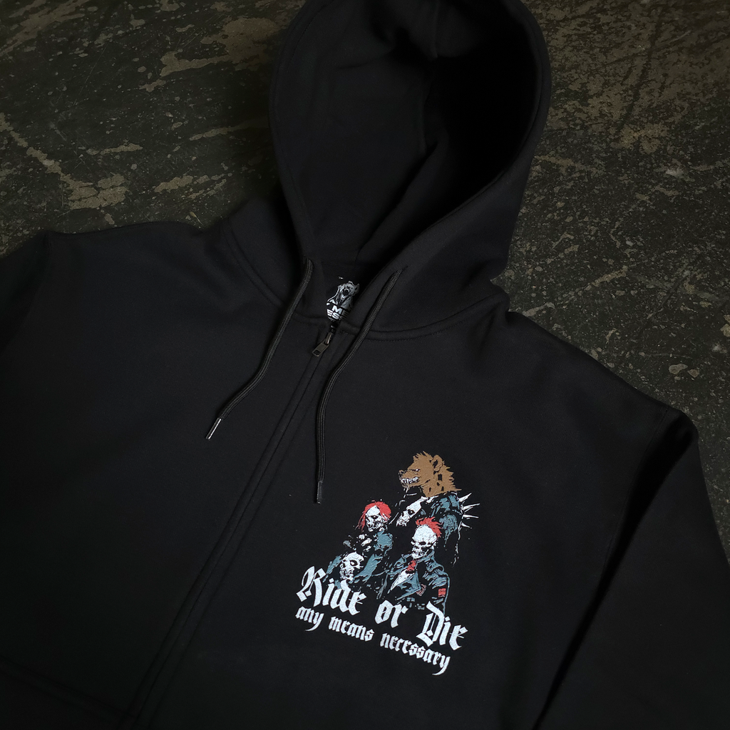 Ride or Die Heavyweight Zip Up Hoodie in Black - Image 4