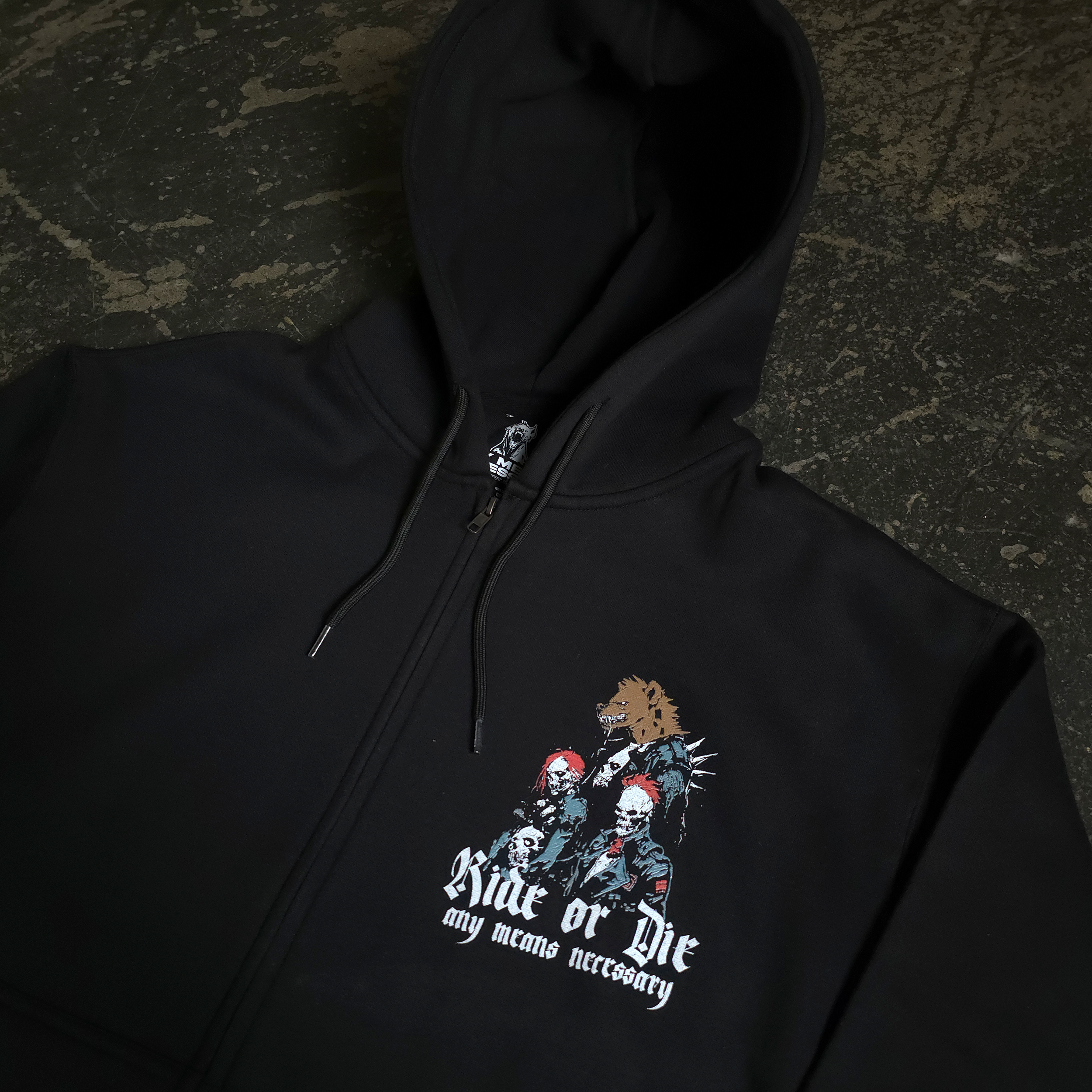 Ride or Die Heavyweight Zip Up Hoodie in Black - Image 4