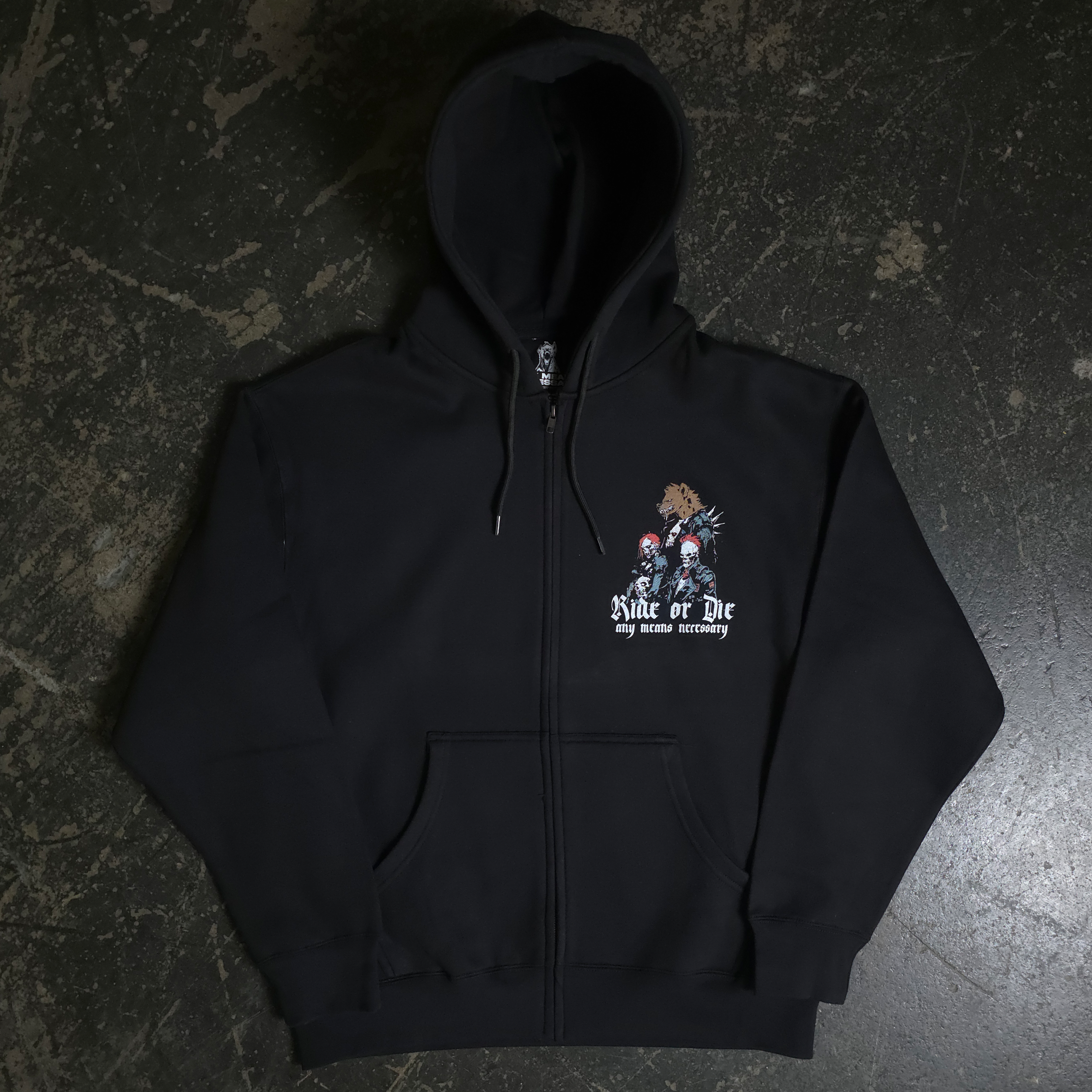 Ride or Die Heavyweight Zip Up Hoodie in Black - Image 2