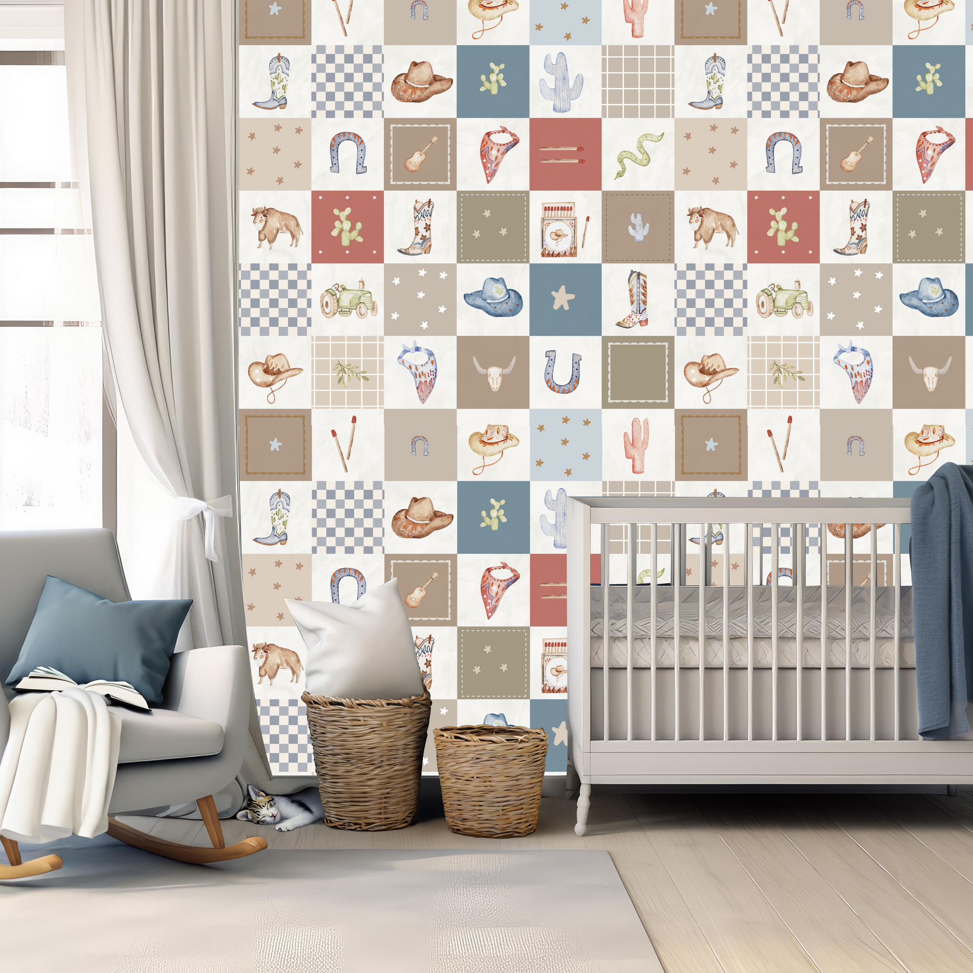 Rip Geometric Removable Wallpaper - Blue, Brown & Red