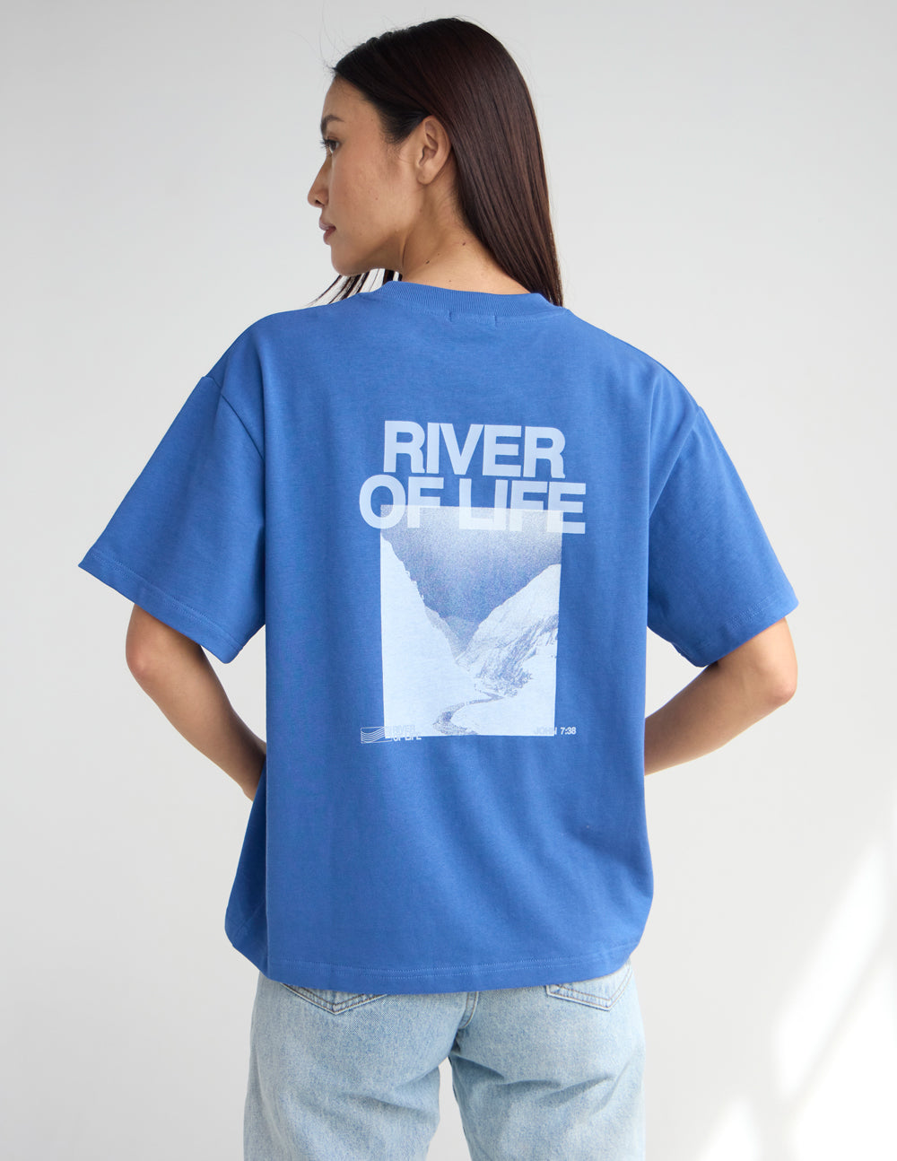 Blue River of Life heavyweight cotton boxy fit streetwear tee
