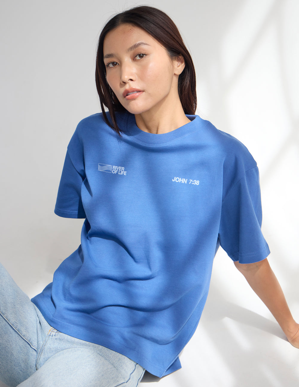 River of Life Heavyweight Cotton Boxy Fit Tee – Blue