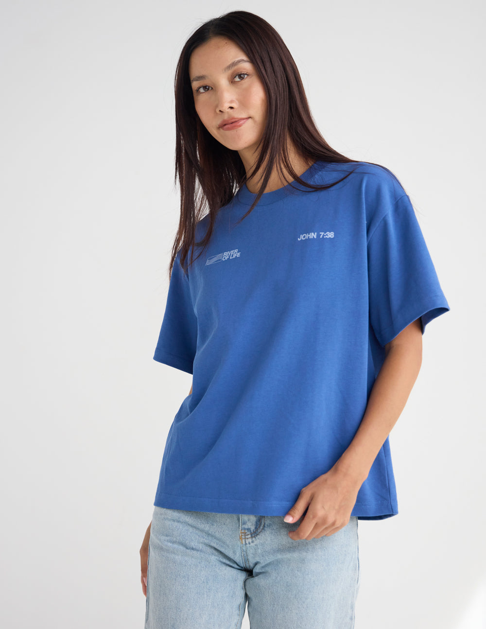 River of Life Heavyweight Cotton Boxy Fit Tee – Blue