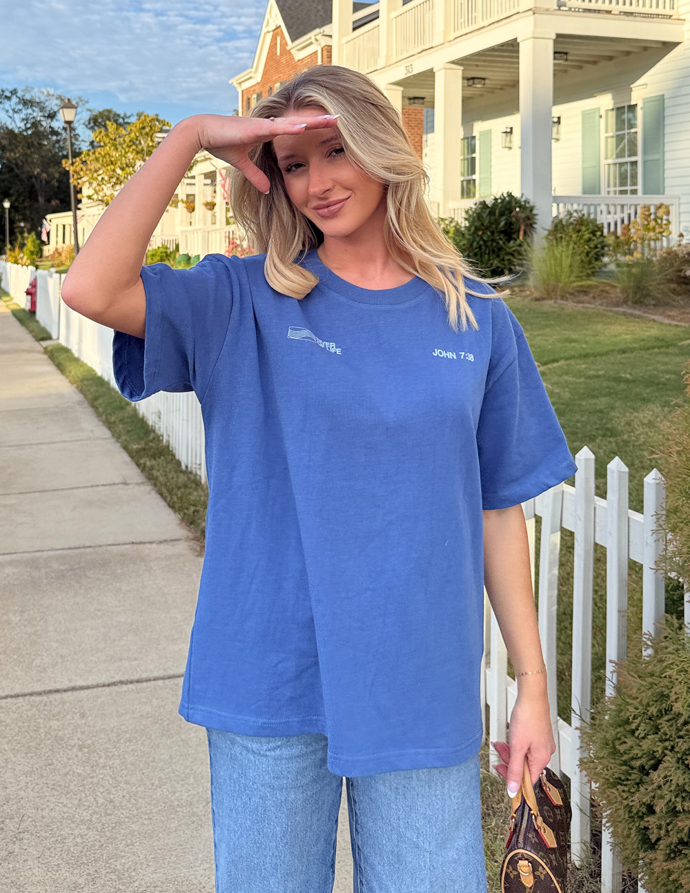 River of Life Heavyweight Cotton Boxy Fit Tee – Blue