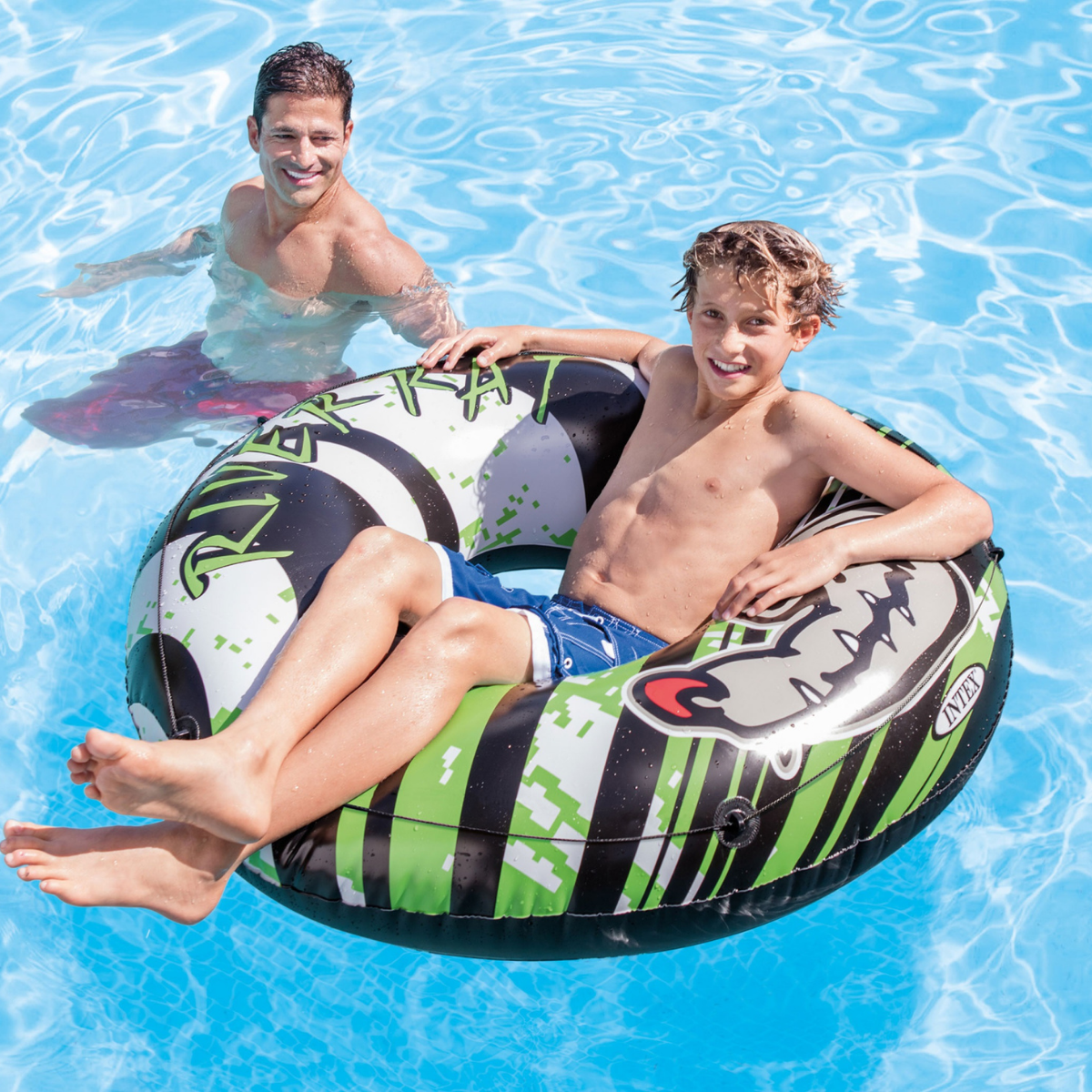 River Rat Inflatable Pool Tube 48-inch Green Black Graphic - Image 2