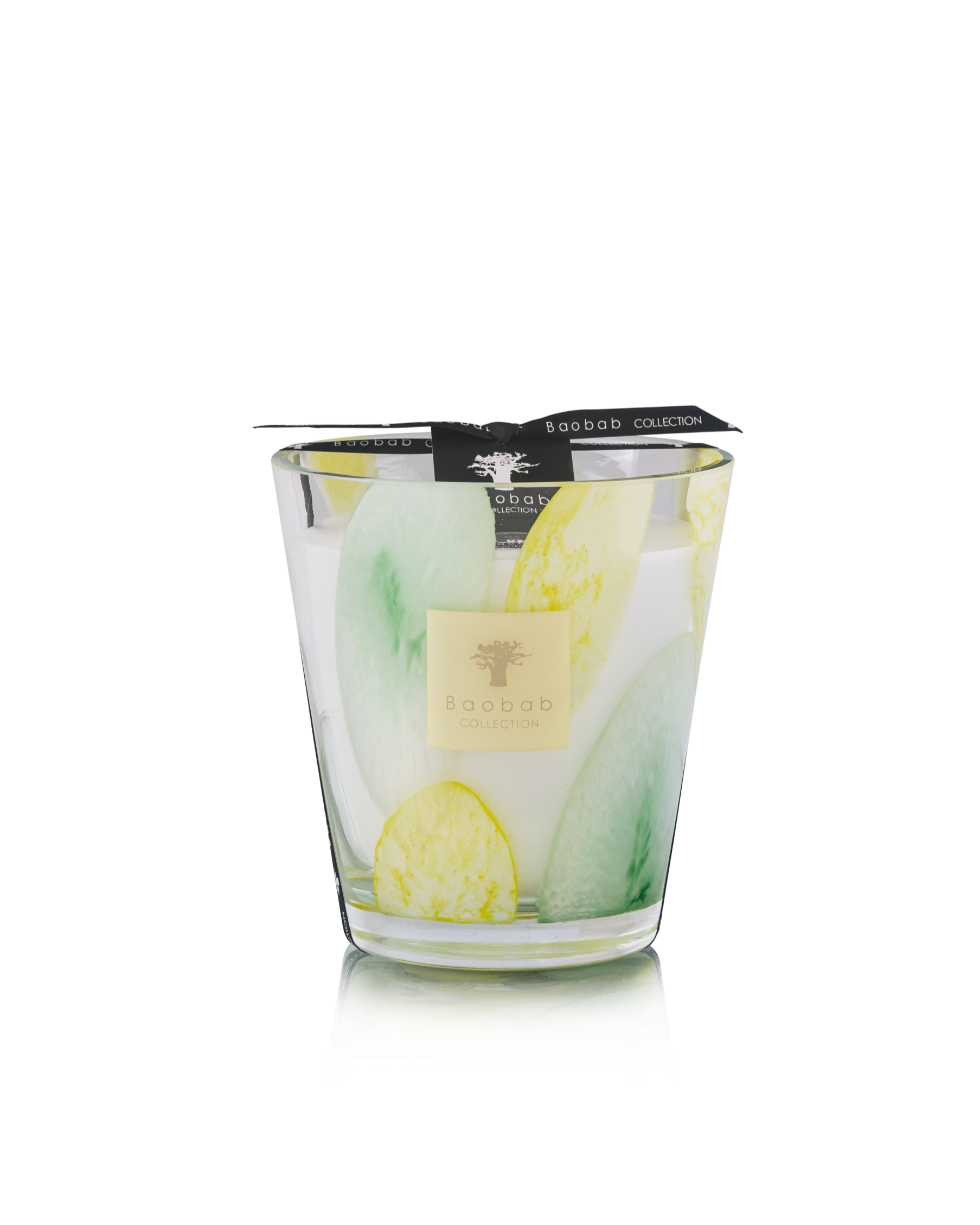 Baobab Collection Santo Sospir Max 16 hand-blown glass candle with green and yellow organic patterns