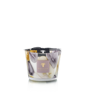 Baobab Collection EilenRoc Max 10 candle featuring abstract mauve and saffron yellow circles on a white hand-blown glass vessel.