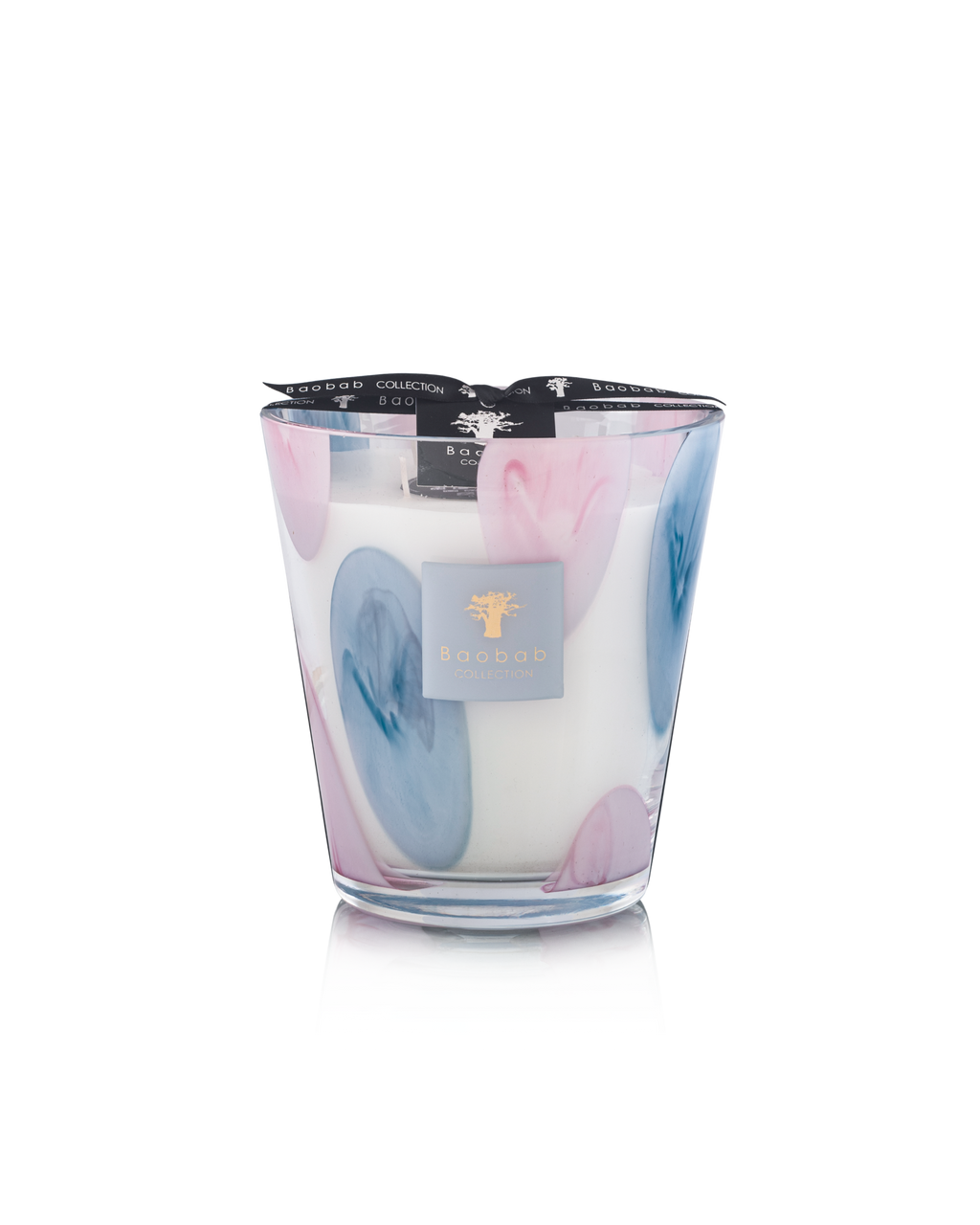Baobab Collection Riviera Leopolda Max 16 candle with pink and sky-blue bubble pattern in transparent glass.