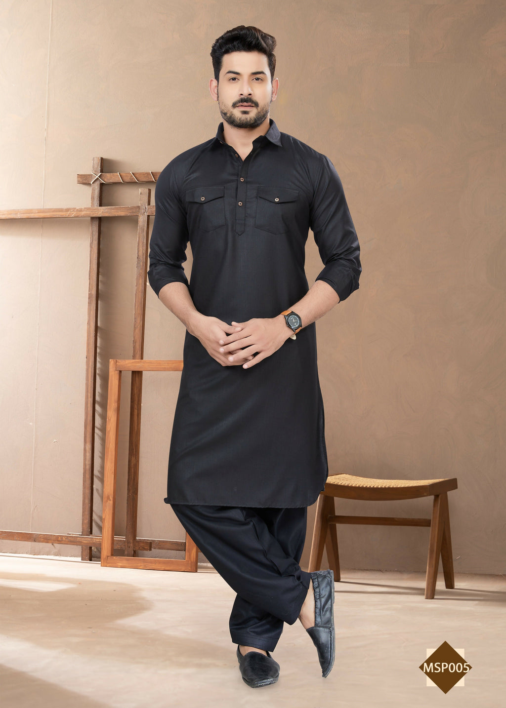 Classic black heavy cotton boys kurta pyjama set