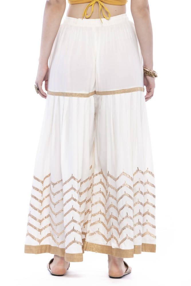 Girls Off-White Cotton Gota Print Sharara - Traditional Ethnic Wear