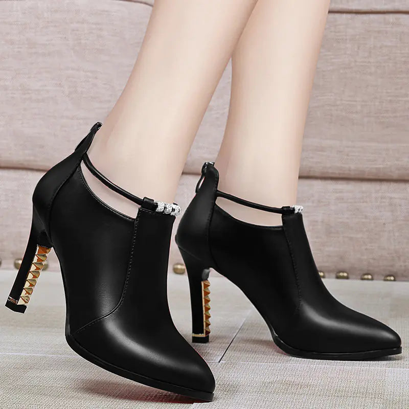 Women's Korean Style Pointed Toe Heels with Decorative Studded Heel - Image 9
