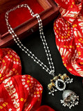 A stylish Joban Fashion black brass dual tone pendant necklace featuring a beaded chain design.