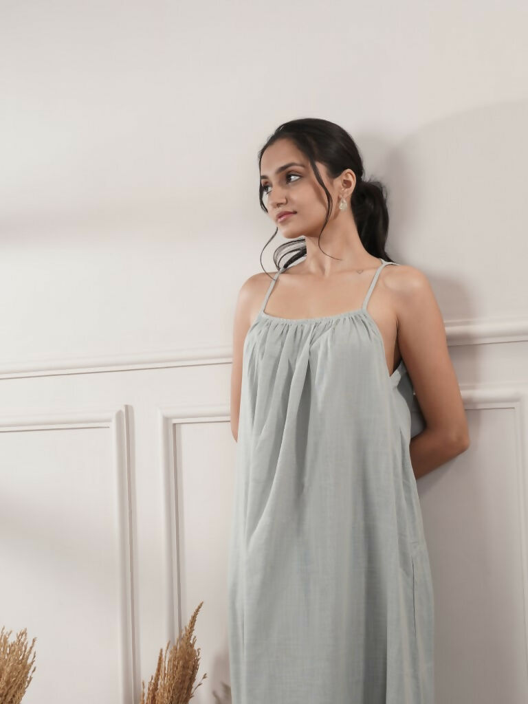 Women's Sleeveless Grey Midi Dress Minimalist Resort Wear