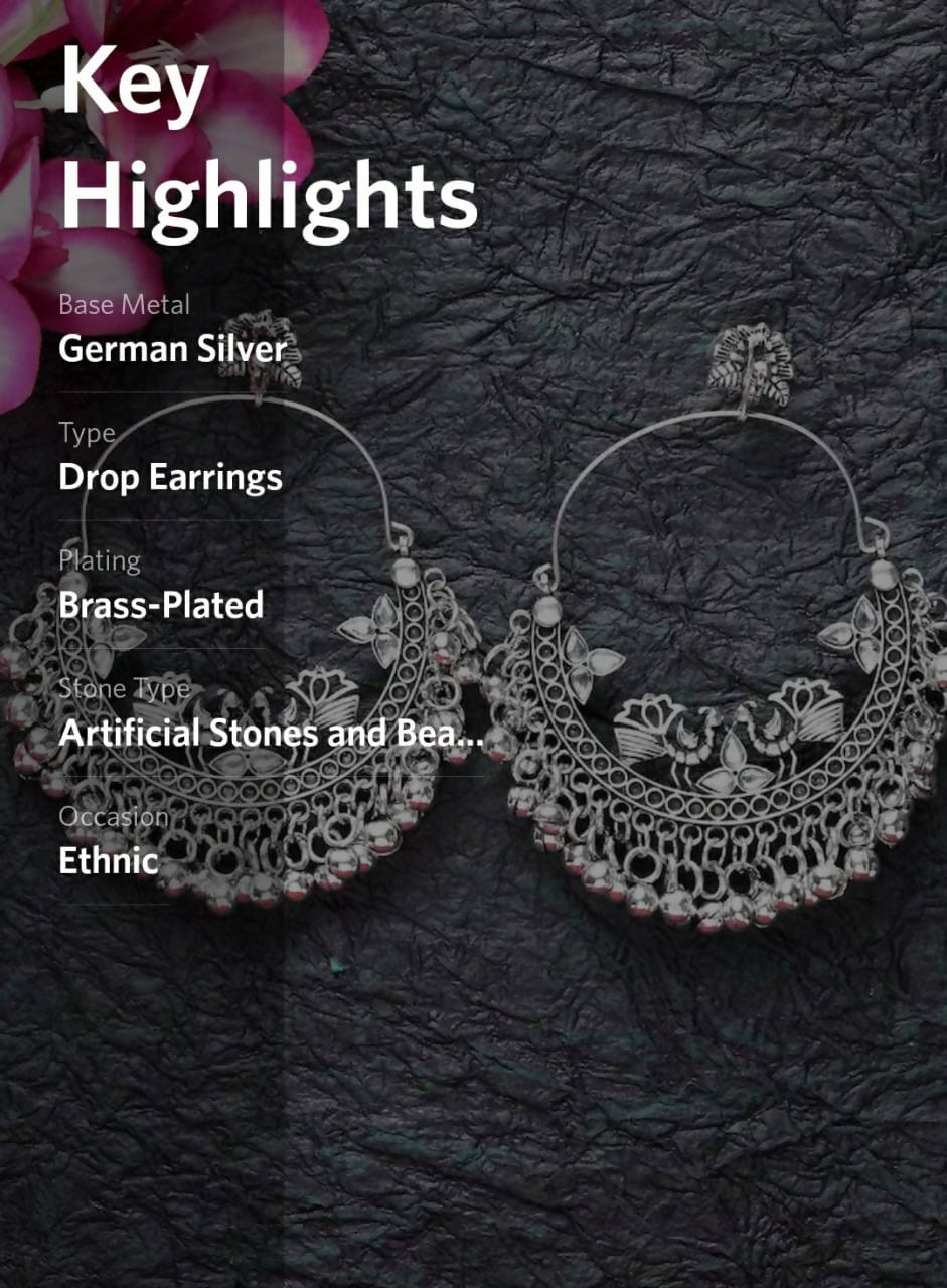 Silver-Plated Peacock Chandbali Earrings for Ethnic Occasions
