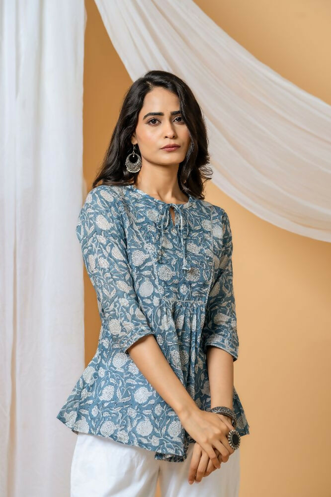 Blue Floral Hand Block Printed Cotton Co-Ord Set
