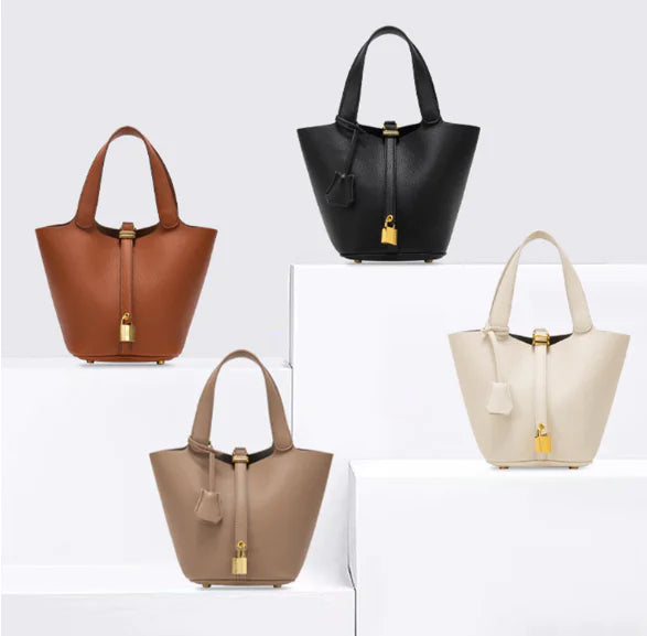 Women's Fashion Bucket Bag Shoulder Handbag with Lock Detail - Image 4