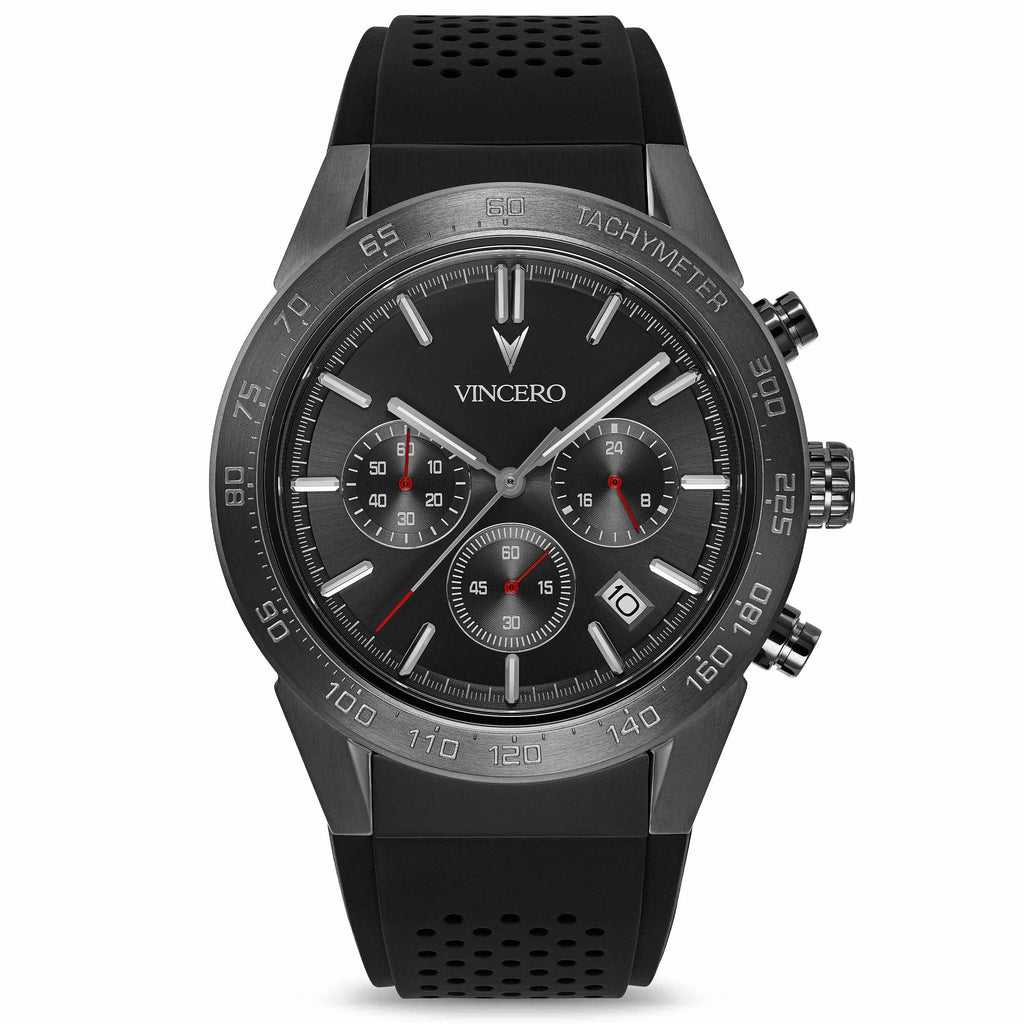 The Rogue 43mm watch in Gunmetal with Red details.
