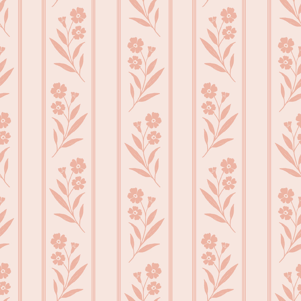 Rory Wallpaper: Soft Blush Pink & Dusty Rose Floral Stripe Motif
