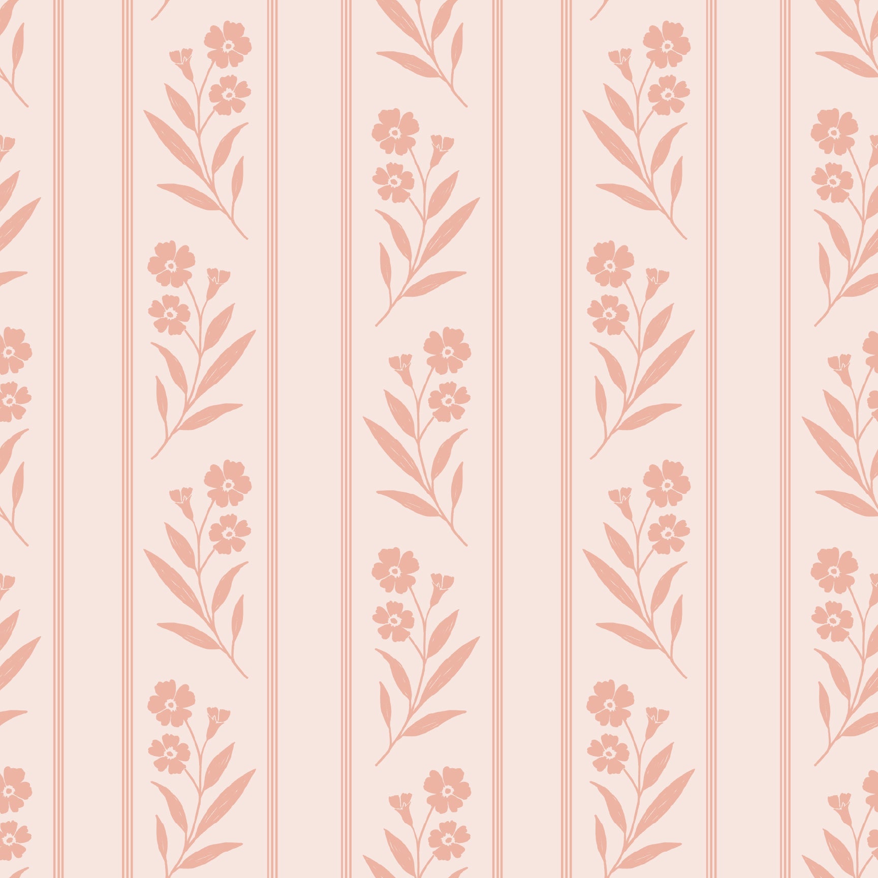 Rory Wallpaper: Soft Blush Pink & Dusty Rose Floral Stripe Motif