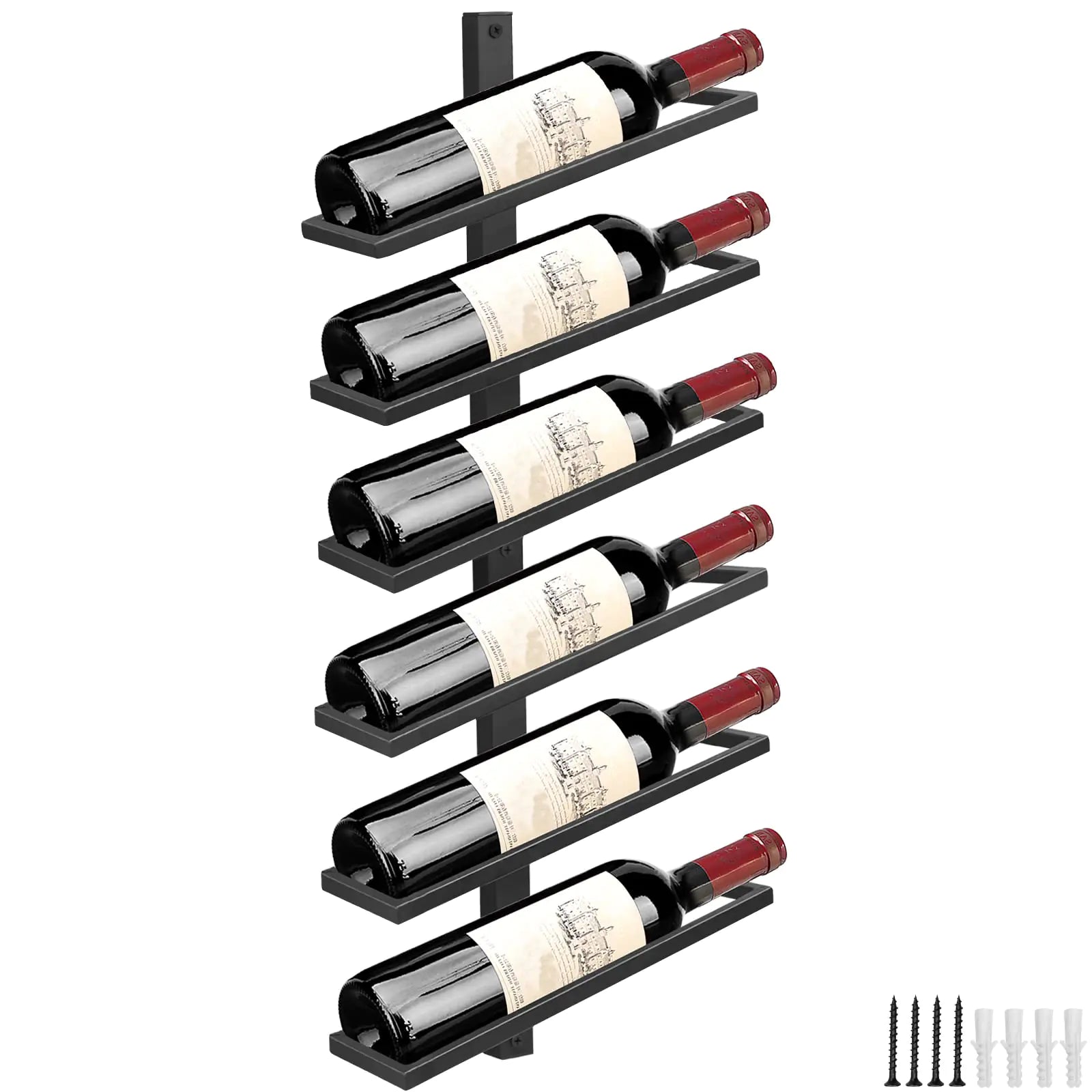 Wall Mounted Wine Bottle Rack Holder Storage Organizer Industrial Metal Hanging Wine Display Shelf Holds 6 Bottles Separable Wall Wine Rack for Wine Theme Decor Beverages Liquor Bottle Storage