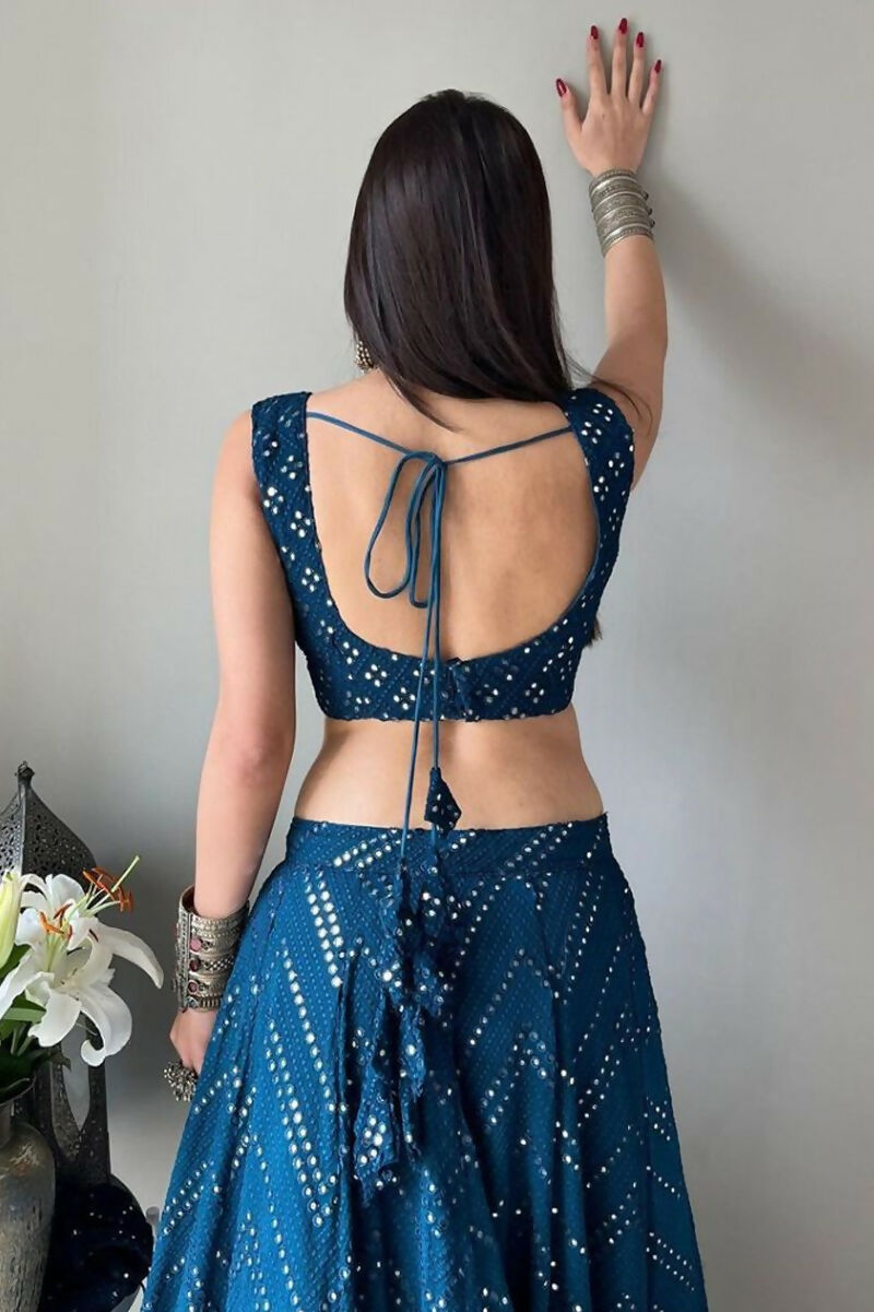 Blue Georgette Lehenga Choli with 3MM Sequins and Thread Embroidery