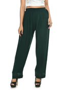 Bottle green straight-fit palazzo pants in breathable rayon cotton fabric