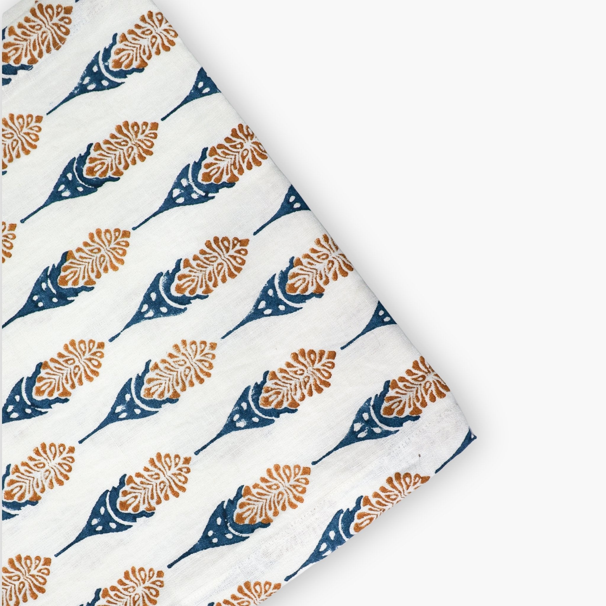 Bahaar Hand Block Printed Table Runner in Ginger and Blue