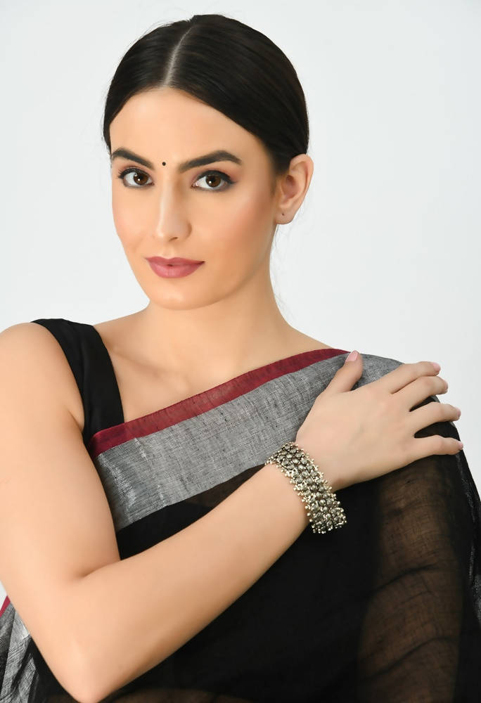 Handcrafted Oxidised Silver-Plated Kamal Johar Design Bracelet