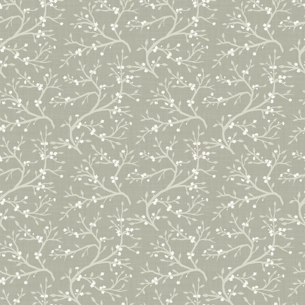 Russ Floral Wallpaper in Sage Green and Off-White Botanical Print