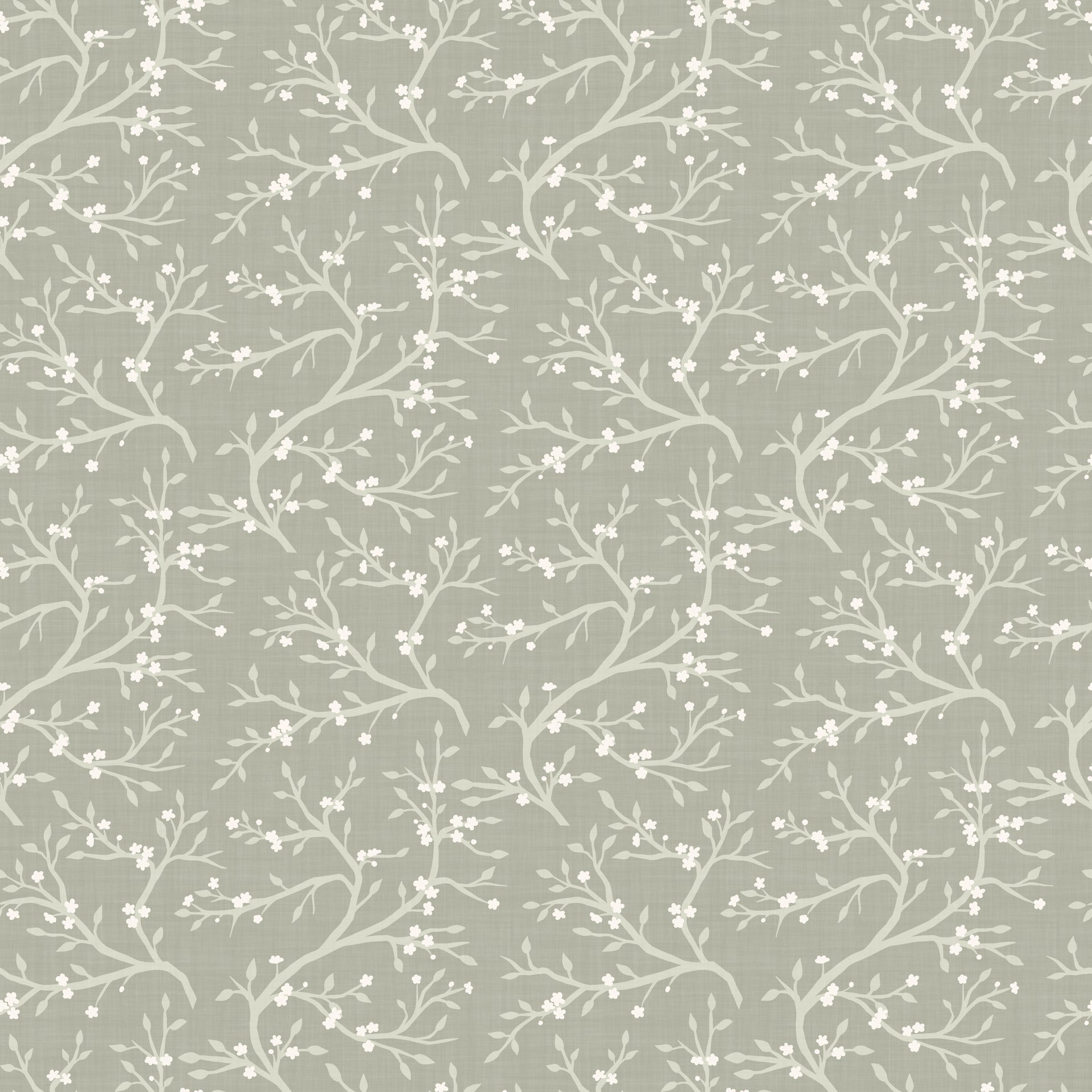 Russ Floral Wallpaper in Sage Green and Off-White Botanical Print