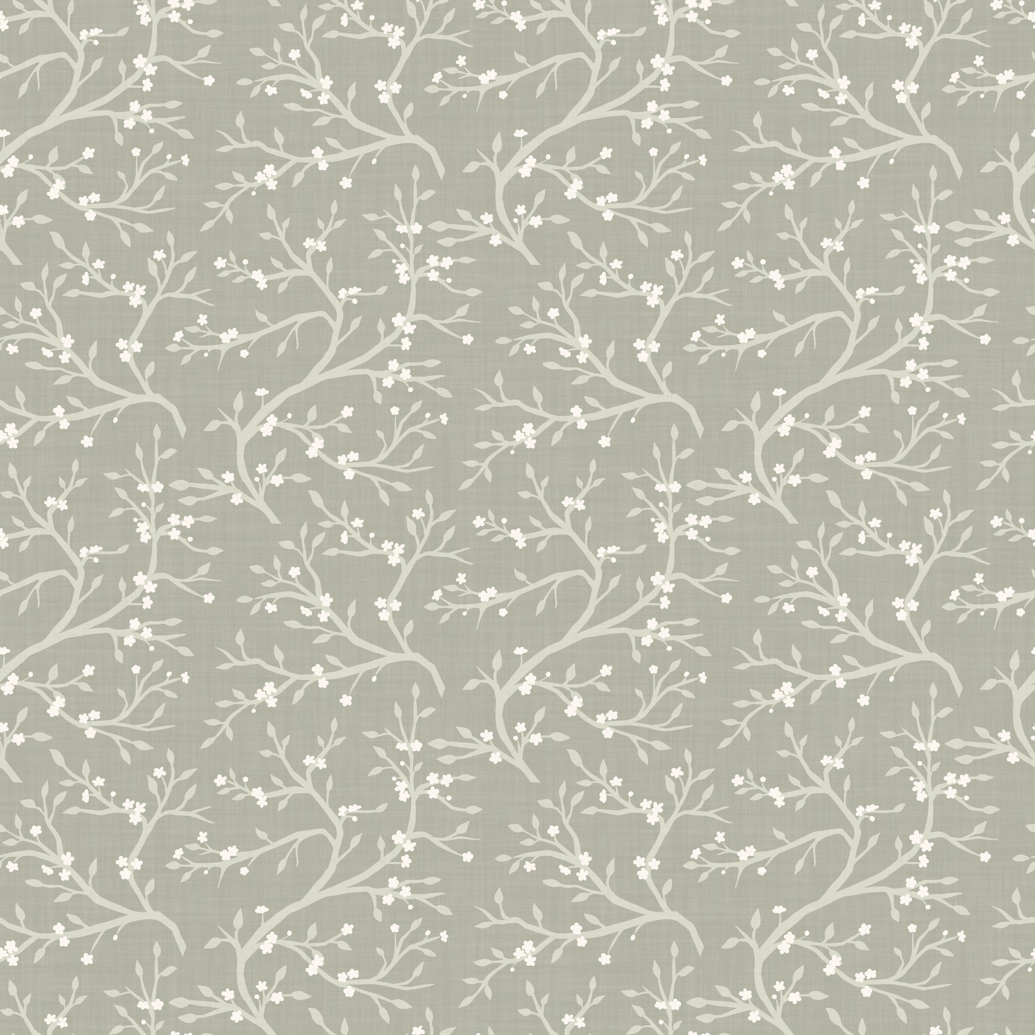 Russ Floral Wallpaper in Sage Green and Off-White Botanical Print