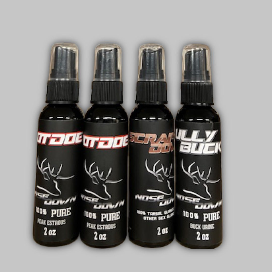 Rut Down hunting scent combo featuring black bottles with white text in a utility style
