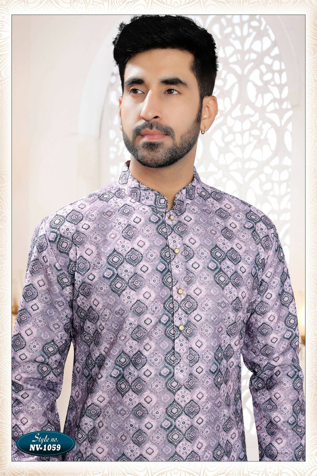 Men's Purple Straight Kurta Set with All-Over Silk Thread Embroidery